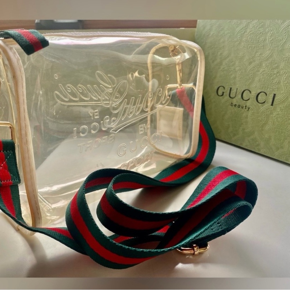 Gucci Transparent Bag with Green and Red Strap